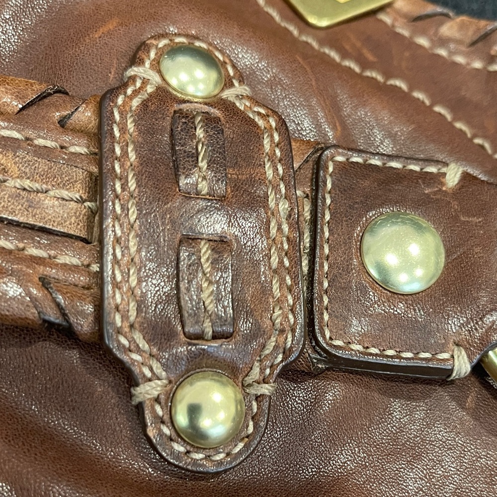 Coach Brown Braided Leather Shoulder Tote with Horsebit Accent - Picture 4 of 13